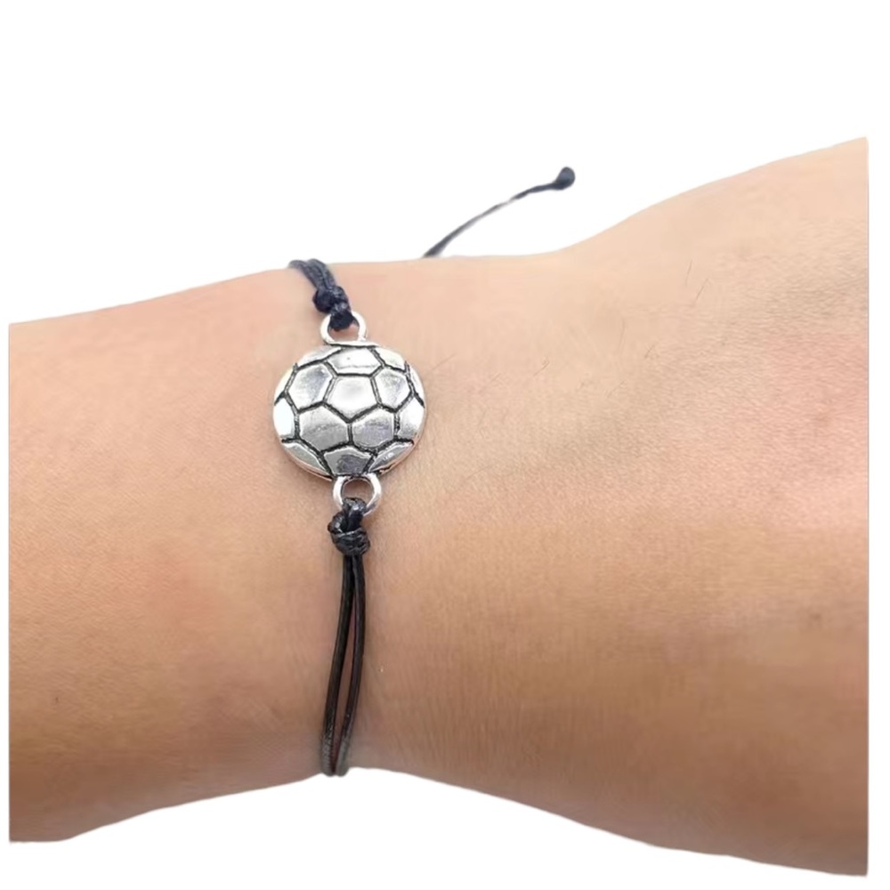 Silver Soccer Ball on Black Corded Bracelet